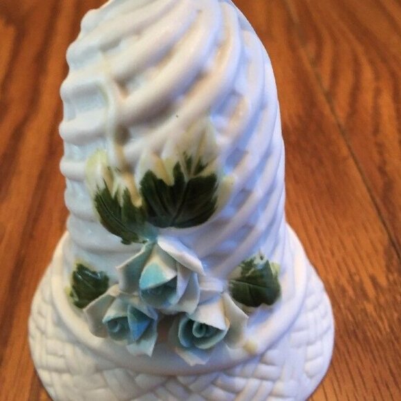 Vintage White Porcelain Ceramic Bell with Raised Blue Flowers 4.5” Tall - Picture 11 of 11